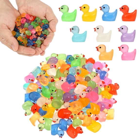 100Pcs Luminous Mini Resin Ducks Glow In Dark Tiny Duck Figurine Resin Ornament for Micro Landscape Potted Plant Dollhouse Indoor Home Craft Ornament(10 Colors)