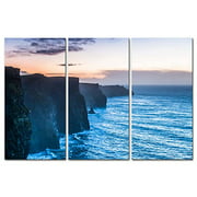 My Easy Art- Cliffs of Moher in Ireland Wall Art Decor Blue Europe Sea Coast under Sunset Canvas Pictures Artwork 3 Panel Seascape Painting Prints for Home Living Dining Room Kitch
