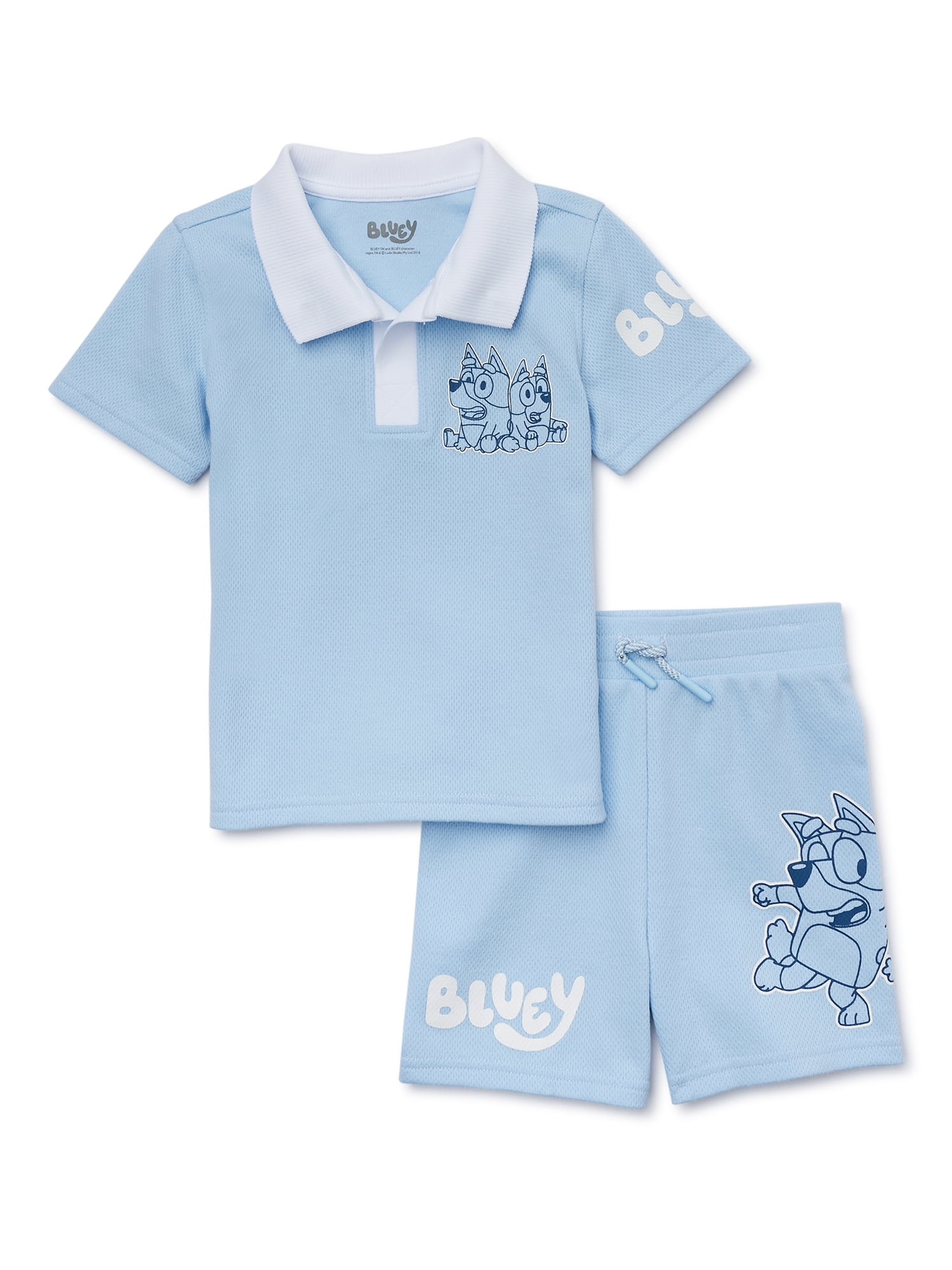 Bluey Toddler Boys Short Sleeve Polo Top and Shorts Set, 2-Piece, Sizes 2T-4T