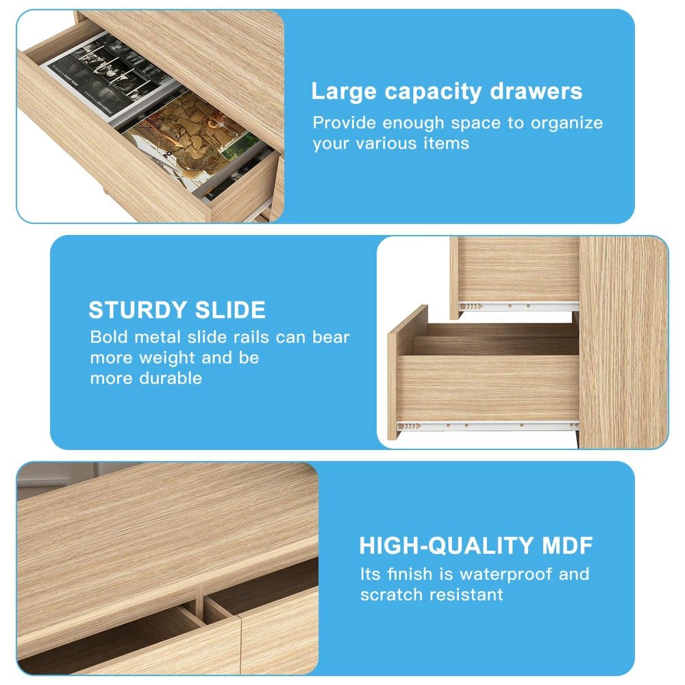 Resenkos 6-Drawer Dresser, Light Woodgrain Chest, Spacious Storage, 150lb Top Capacity, Smooth Metal Slides, Brown
