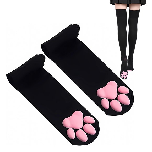 Calcetines hasta el muslo SUPTEC Cat Paw para niñas y mujeres, Navidad