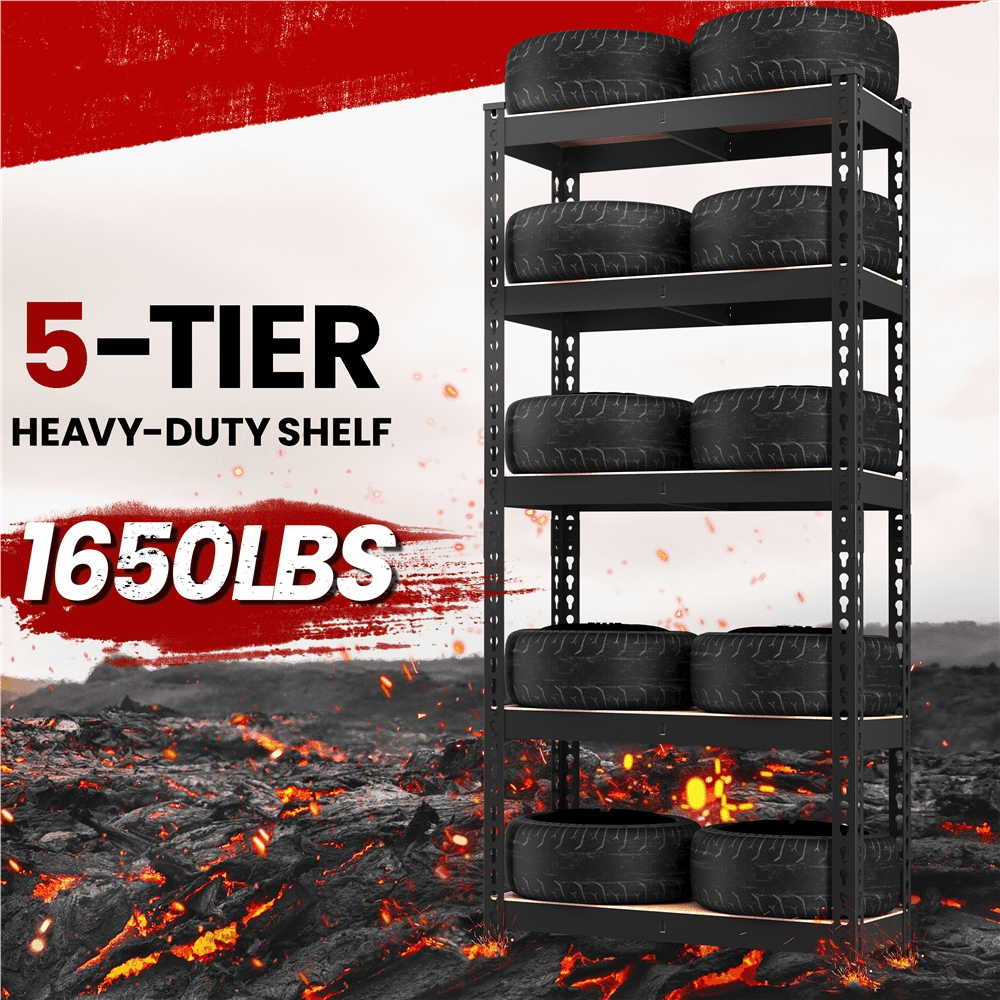 Alden Design 5-Shelf Boltless & Adjustable Steel Storage Shelf Unit, Black, 2 Pack