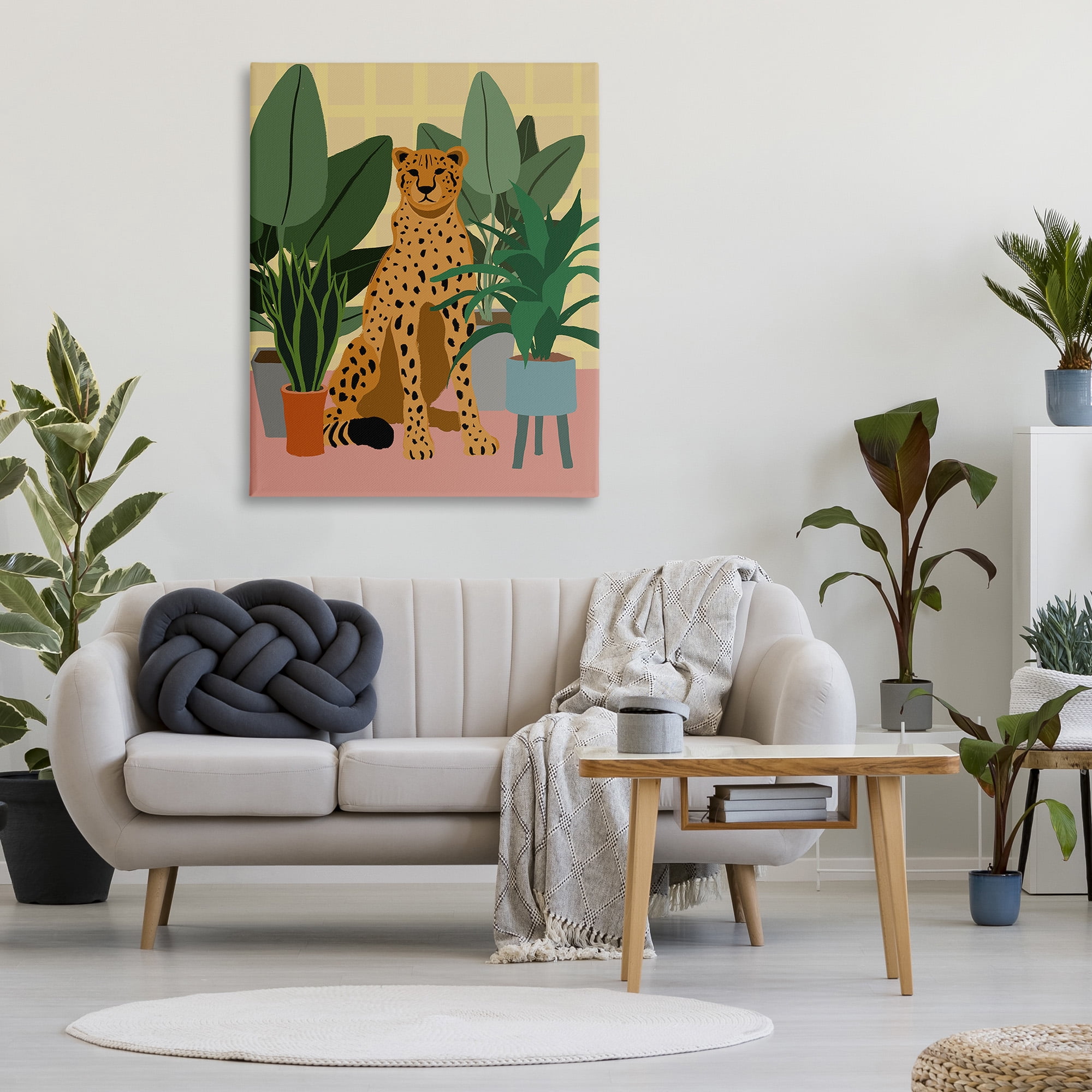 Stupell Industries Modern Leopard & Plants Animals & Insects Painting Gallery Wrapped Canvas Art Print Wall Art, 36 x 48
