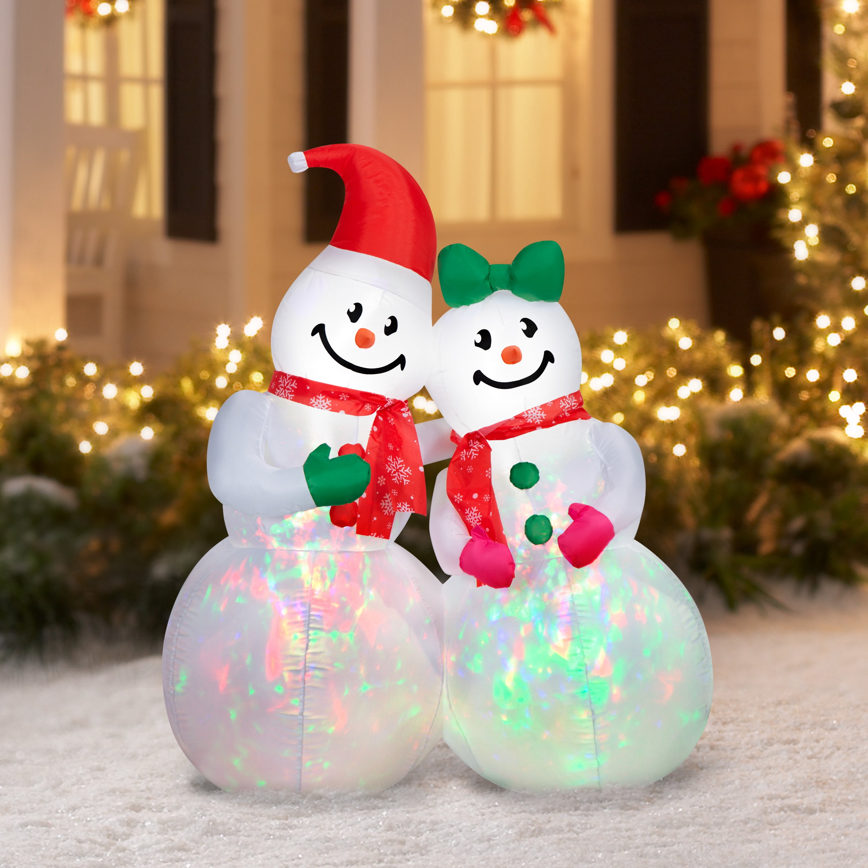 4 ft Lightshow Snow Couple Christmas Airblown Yard Inflatable, Multicolor, by Holiday Time