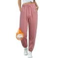 thumbnail image 2 of Pants for Women Elastic Waist Cotton Lined Sweatpants Straight Leg Sweatpants Casual Trousers Trendy Dressy Pink XL, 2 of 4