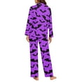 thumbnail image 4 of Garronmavis Halloween Purple Bats Pajamas Set for Women Long Sleeve Button Down V-Neck Nightwear Soft Breathable 2-Piece Sleepwear Cozy Loungewear Fall Winter Outfit, 4 of 7