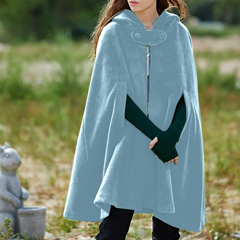 Womens Jackets Hooded Poncho Cloak Vintage Wool Cape Windproof
