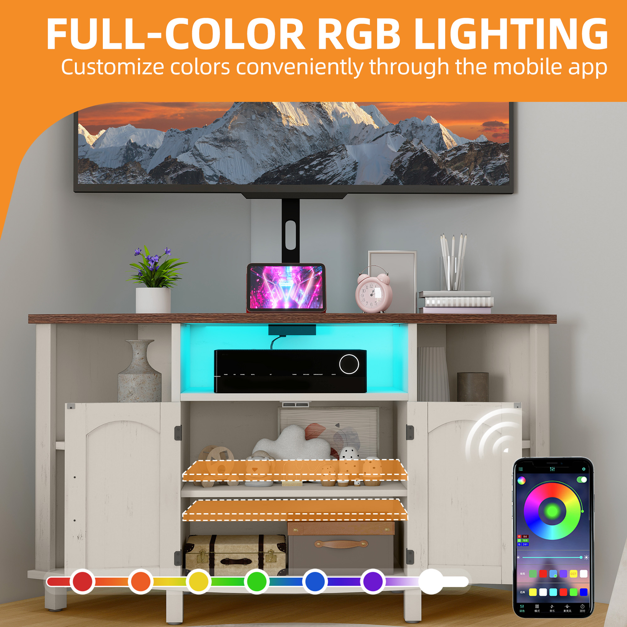 Craftian Corner TV Stand with Mount for 32-70 Inch TVs, LED Entertainment Center TV Table with Power Outlets