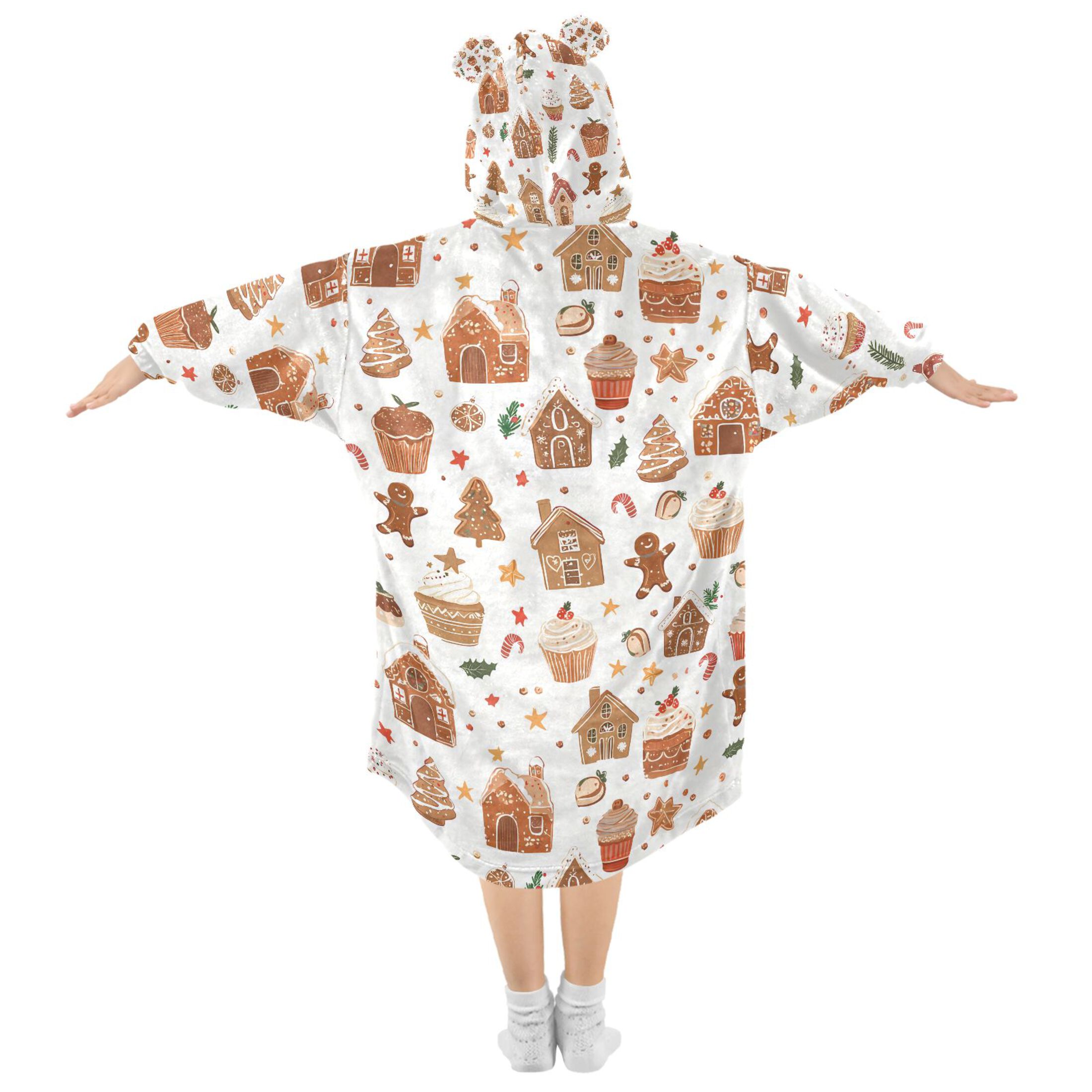 joogoo Wearable Blanket Hoodie for Gingerbread Christmas Cakes Oversized Sherpa Hooded 3-14 YR M