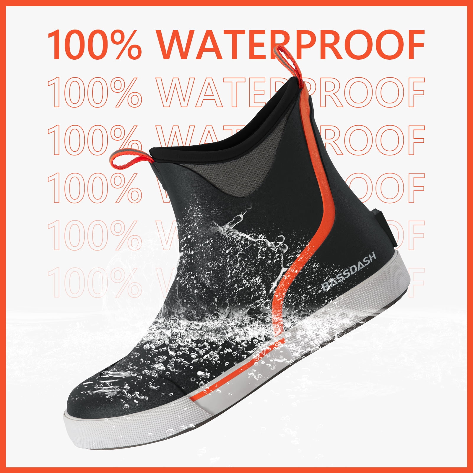 BASSDASH Men’s 6" Waterproof Deck Boots with Breathable Lining Anti-slip Neoprene Rubber Ankle Rain Boots for Fishing Boating
