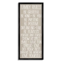 Stupell Industries Family Rules Uplifting List Typography Painting Black Framed Art Print Wall Art, 10 x 24