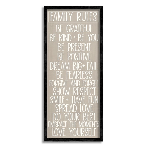 Stupell Industries Family Rules Uplifting List Typography Painting Black Framed Art Print Wall Art, 10 x 24