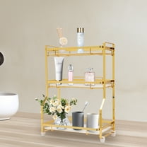 3 Tier Bathroom Countertop Organizer, Gold Bathroom Vanity Counter Organizer with Small Storage Basket for Skincare Makeup Perfume