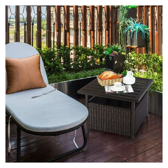 Outdoor Patio Rattan Wicker Steel Side Deck Table