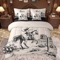 jejeloiu Southwestern Cowboys 7-Piece Bedding Comforter Set,Rustic Western Farmhouse King Bedding Sets,Brown Hand Drawn Bed Sheets For Men Women,Ultra Soft Home Decor Reversible