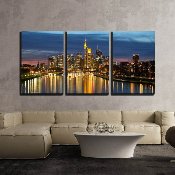 wall26 - 3 Piece Canvas Wall Art - City Skyline at Night - Modern Home Art Stretched and Framed Ready to Hang - 24"x36"x3 Panels