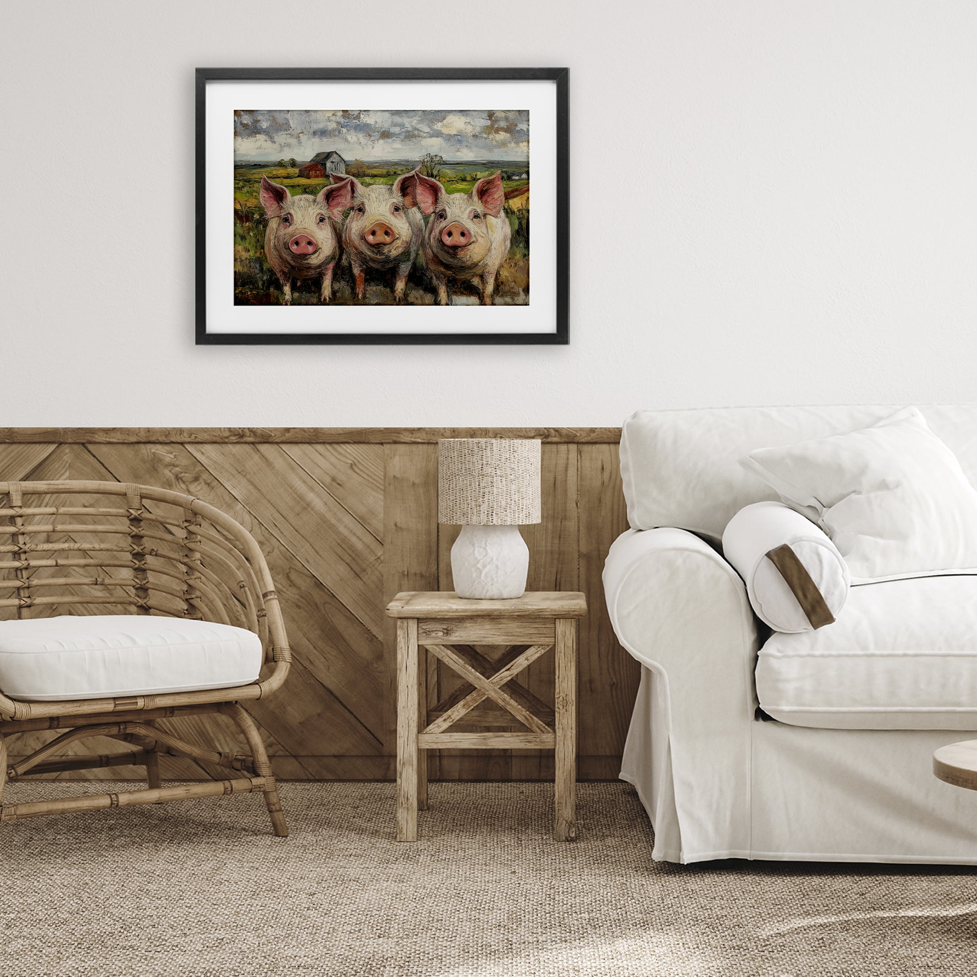 Stupell Industries Classic Barnyard Pigs in Countryside Black Framed Print Under Glass, design by Petal Prints Design