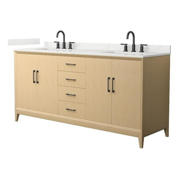 Janna 72" White Oak Double Vanity & Giotto Quartz Top (3-Hole) & Black Trim