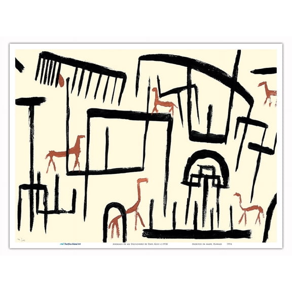 Animals in an Enclosure - From an Original Color Abstract Art Painting by Paul Klee c.1938 - Master Art Print (Unframed) 9in x 12in