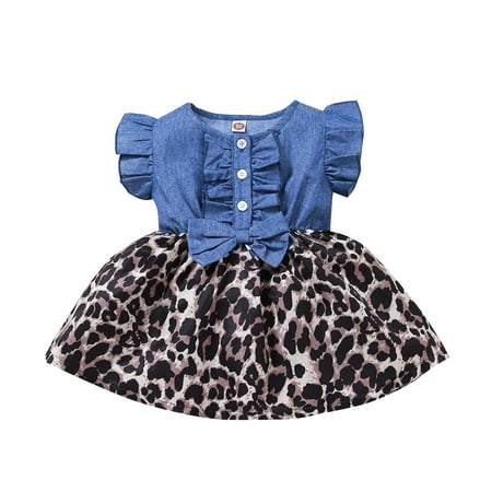 

Penkiiy Toddler Baby Girls Bowknot Denim Splice Sunflower Leopard Print Princess Dress Dresses for Toddler Girls 3-4 Years Black 2023 Summer Deal