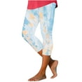 thumbnail image 2 of CFLVAEK Women's Tie Dye Capri Leggings Elastic Waist Gradient Lounge Pants Trendy Printed Beach Capris Casual High Rise Pedal Pushers Summer Saving, 2 of 7
