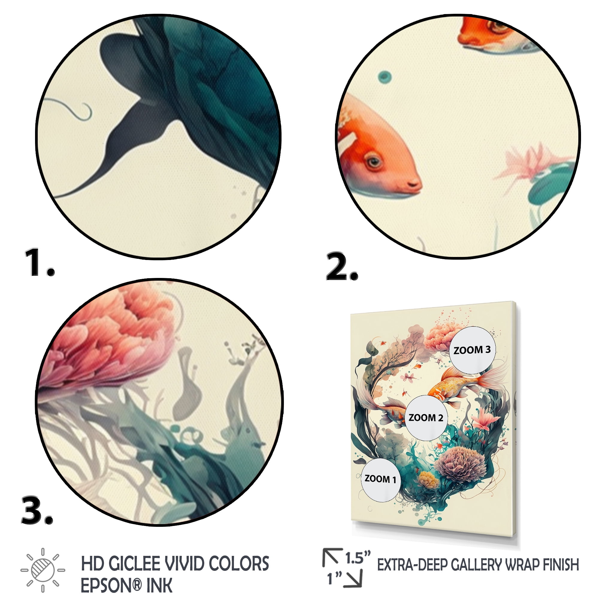 Designart Cute Fish Floral Art II Canvas Wall Art