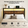 thumbnail image 5 of Bexfil Full Platform Bed with Charging Station and LED Lights - Wood Headboard Frame with USB Ports and Power Outlet - Noise-Free, No Box Spring Needed, Brown, 5 of 7