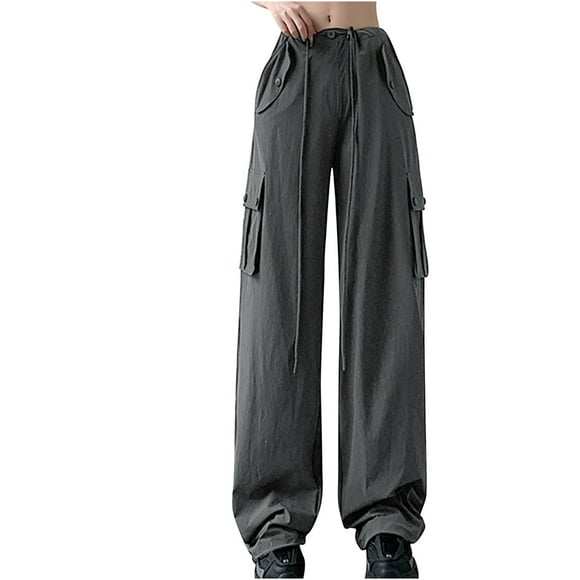 QUYUON Sweat Pants Women Vintage Print Women Low Waisted Straight Tube Slimming Pants Women Pant Full Pant Leg Length Track Pants Pant Style N-4511 Gray L
