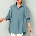 thumbnail image 3 of Olyvenn Oversized Button Down Shirts for Women Casual Long Sleeve Tunic Tops Loose Fit Work Blouses Lightweight Shirt Blue XXXL, 3 of 9