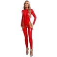 thumbnail image 1 of RUNQHUI Womens One Piece Cutout Leather Jumpsuits Rave Party Bodysuits Bodycon Catsuits Red M, 1 of 7