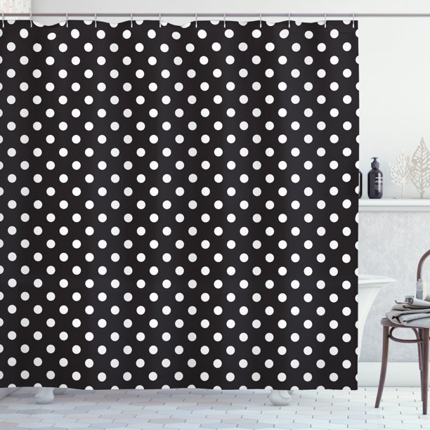 Black and White Shower Curtain, Classical Pattern of White Polka Dots