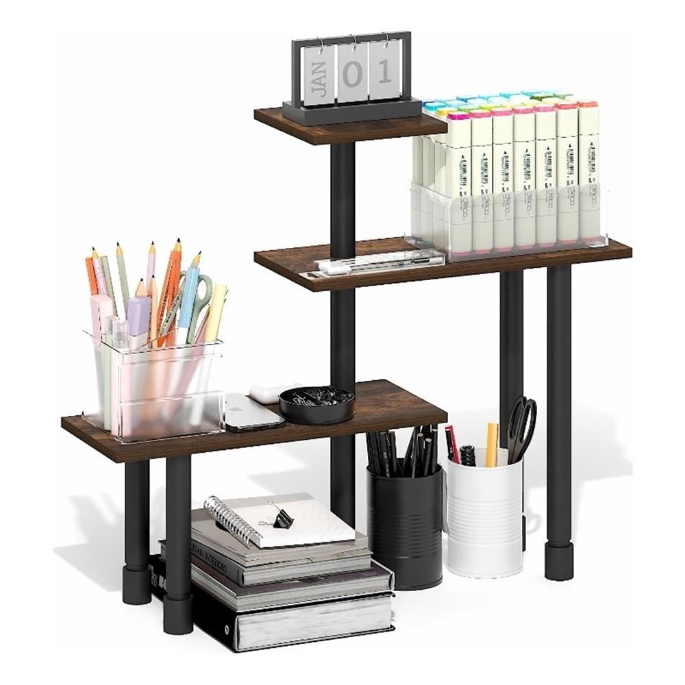 Furinno TURN-N-TUBE 3-Tier Adjustable Desktop Organizer. Amber Pine