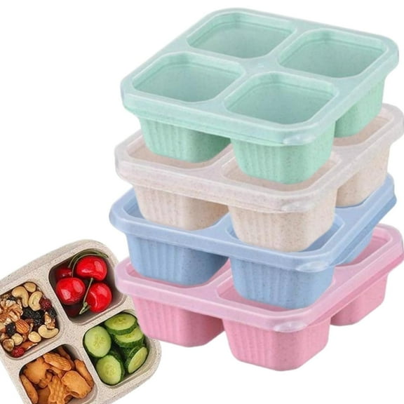 Snack Containers 4Pack, Bento Snack Boxes 4 Compartments, Reusable Lunchable Container for Adults, Bento Container Boxes Divided Storage Containers for Work Travel