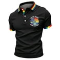 thumbnail image 3 of Men's Rainbow Pride Polo Shirt with Liberty Statue Graphic and Button Placket Featuring Colorful Trim for Pride Month Parades LGBTQ+ Events Summer Parties or Daily Wear Black L, 3 of 5
