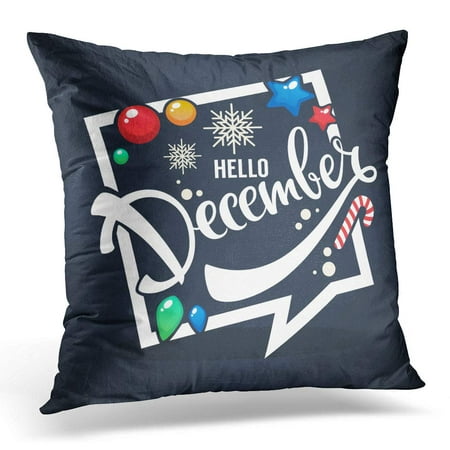 ECCOT Red Abstract Hello December Bright Christmas Balls Lollipops and Lettering Composition Best Pillowcase Pillow Cover Cushion Case 16x16