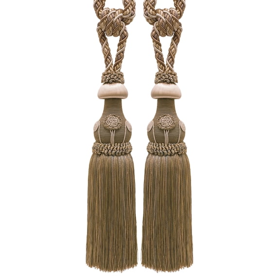 Exquisite Handcrafted Curtain & Drapery Tassel Tieback, Tassel Length 12" (30.5cm), 32" Spread (81cm) # TBBL1,, Taupe Beige #7245 (Light Beige, Dark Beige) Set of 2