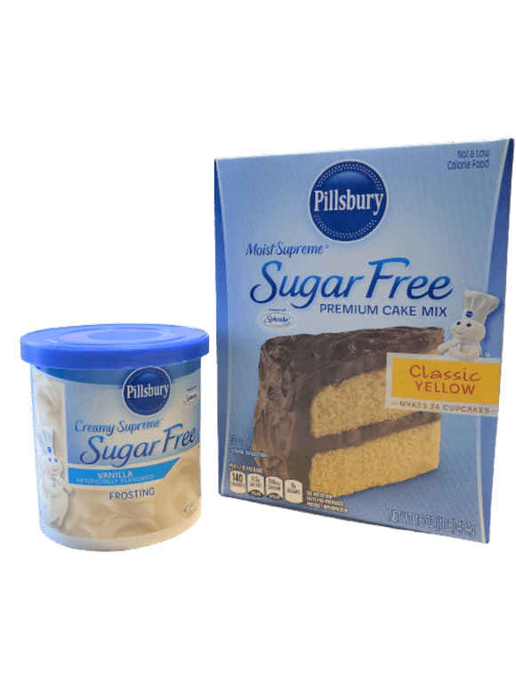 Pillsbury Sugar Free Classic Yellow Premium Cake Mix and Sugar Free Creamy Supreme Vanilla  Frosting, One 16 Oz Cake Mix and One 15 Oz Frosting ( 2 items)