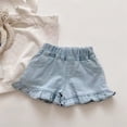 thumbnail image 2 of Landzoo Kids Girls Shorts Solid Color Elastic Waist With Flutter Summer Comfortable Girls Denim Shorts Size 18-24 Months Sky Blue, 2 of 3