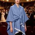 thumbnail image 5 of UTSJKR Women’s Speckled Knotted Wrap Poncho Cape Shawl with Fringe Trim Soft Warm Outer Cover‑Up for Fall Winter Daily Casual Fashion Outfit Navy, 5 of 6