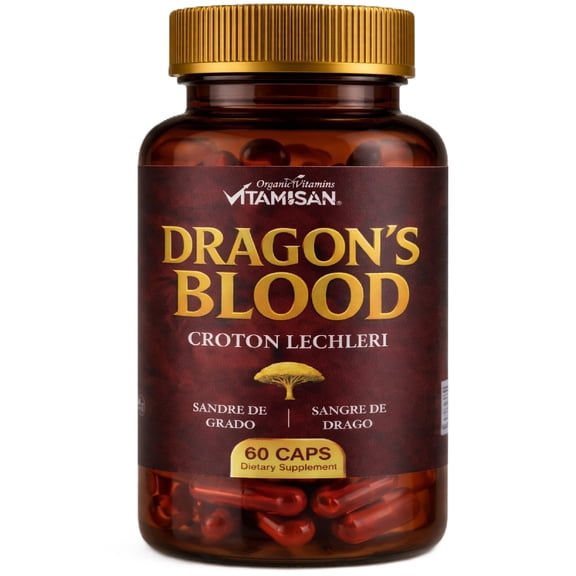 Vitamisan Dragon’s Blood Capsules 1200mg – Croton Lechleri Bark Extract 4:1 – Sangre de Grado / Sangre de Drago – 60 Capsules Dietary Supplement