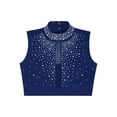 thumbnail image 3 of YiZYiF Kids Girls Lyrical Dance Crop Top Mock Neck Sleeveless Rhinestones Dancing Vests Tank Tops Navy Blue 6, 3 of 6