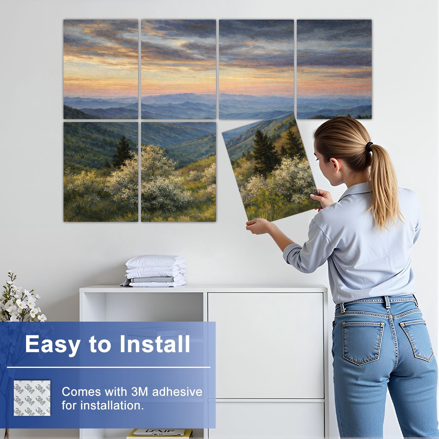 Rustic 8 Pack Art Acoustic Panels Sound Absorbing Scenic Blue Ridge Parkway Appalachians Smoky Mountains Decorative Soundproof Wall Panels Self Adhesive for Nursery Game Room Bedroom 48"x32"