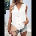thumbnail image 4 of Blusa Tipo Túnica Informal con Cuello en V y Botones, Sin Mangas, para Mujer M, 4 of 8