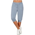 thumbnail image 3 of OVAFBAU Women's Capris Pants Yoga Workout Leggings Mid Waist Drawstring Jogger 7/8 with Pockets Casual Wear Pants, 3 of 8