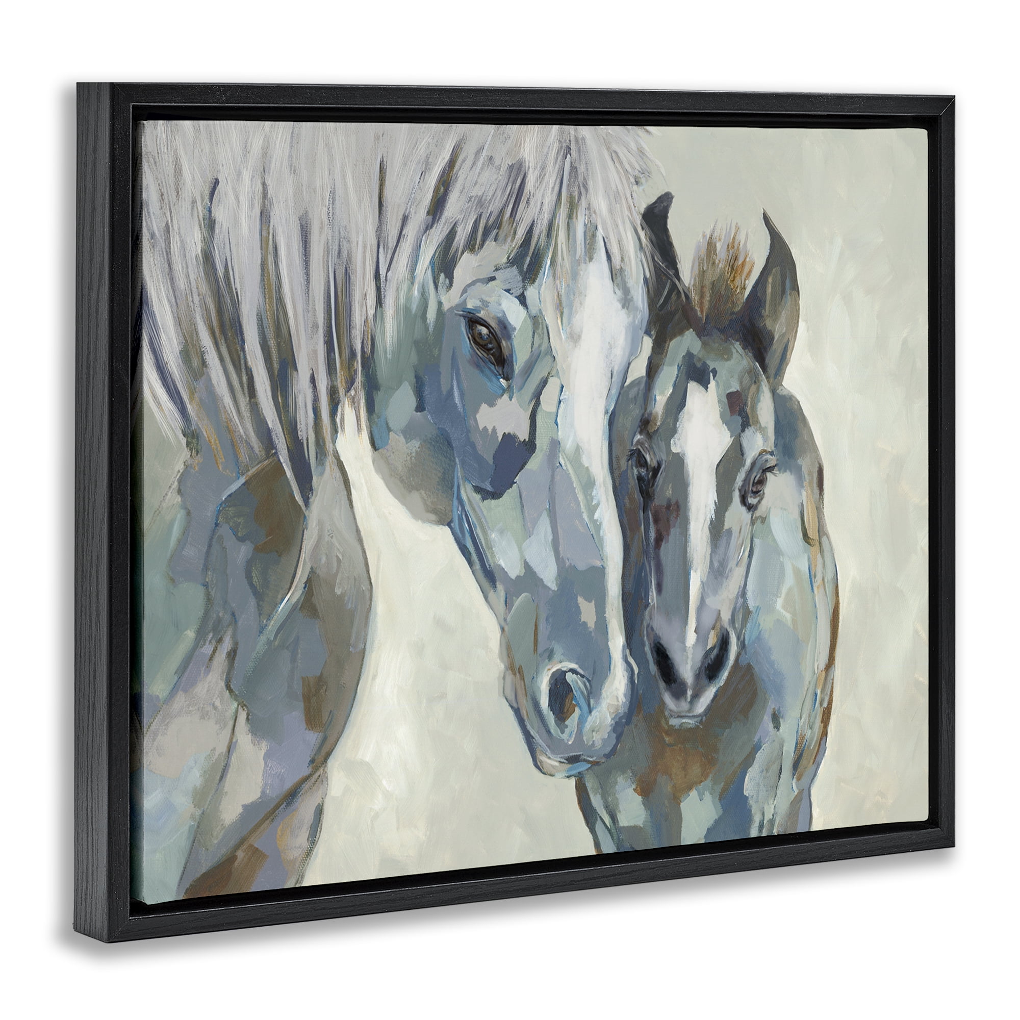 Stupell Industries Grey Horse & Foal Animals Painting Black Floater Framed Canvas Art Print Wall Art, 21 x 17