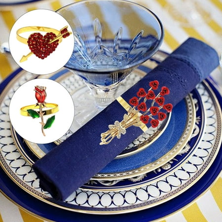 

Xinhuadsh 6Pcs Napkin Buckles Modern DIY Table Decoration Alloy Rhinestone Love Heart Dinner Towel Serviette Rings for Valentine s Day