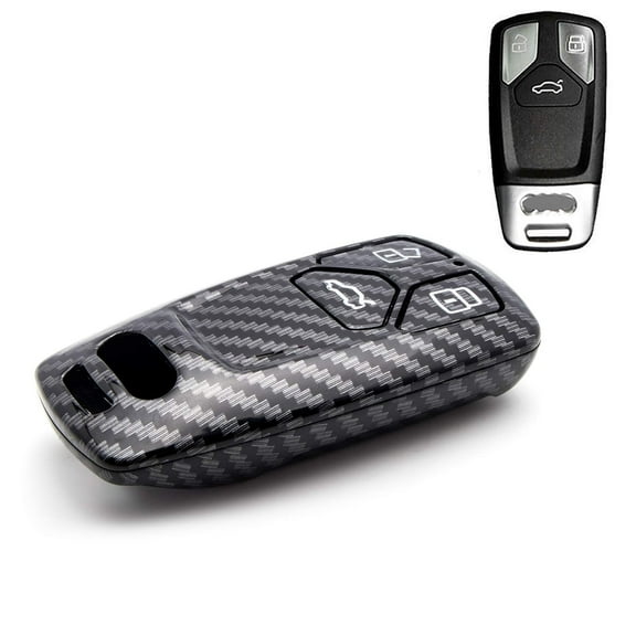 x xotic tech Glossy Black Carbon Fiber ABS Key Fob Cover Case for Audi Q5 SQ5 Q3 Q7 Q8 A3 A4 A5 A6 A7 A8 E-Tron S3 S4 S5 S6 RS3 RS6 R8 Quattro 3-Button Smart Keyless Entry