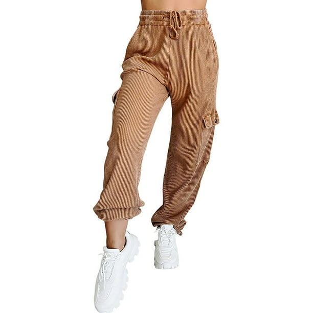 Pantalones de pana Prolriy para mujer, holgados, con cintura elástica, de pana, de pierna ancha, rectos, informales, color caqui, talla XL
