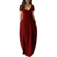 thumbnail image 2 of Robe Maxi Femme Été Décontractée Col en V Unie Longue Robe Mode Poches Manches Courtes Ample Femme Grande Taille Robe, 2 of 3