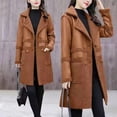thumbnail image 3 of Autumn Winter Women Jacket Thickened Plush Faux Leather Patchwork Mid Length Plus Size Patch Pockets Double-breasted Turn-down Collar Overcoat, 3 of 7
